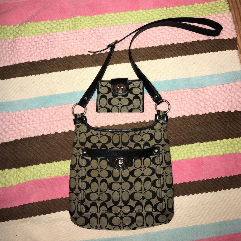Black coach crossbody purse and matching wallet