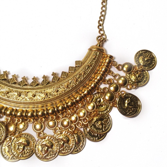 Gold Turkish bib collar coin necklace - Picture 2 of 2