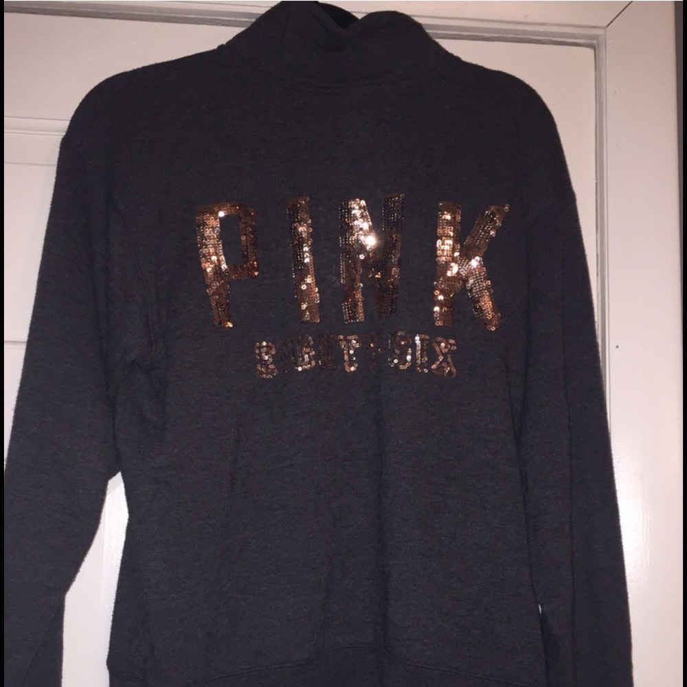 PINK Sweater gold sequin letter