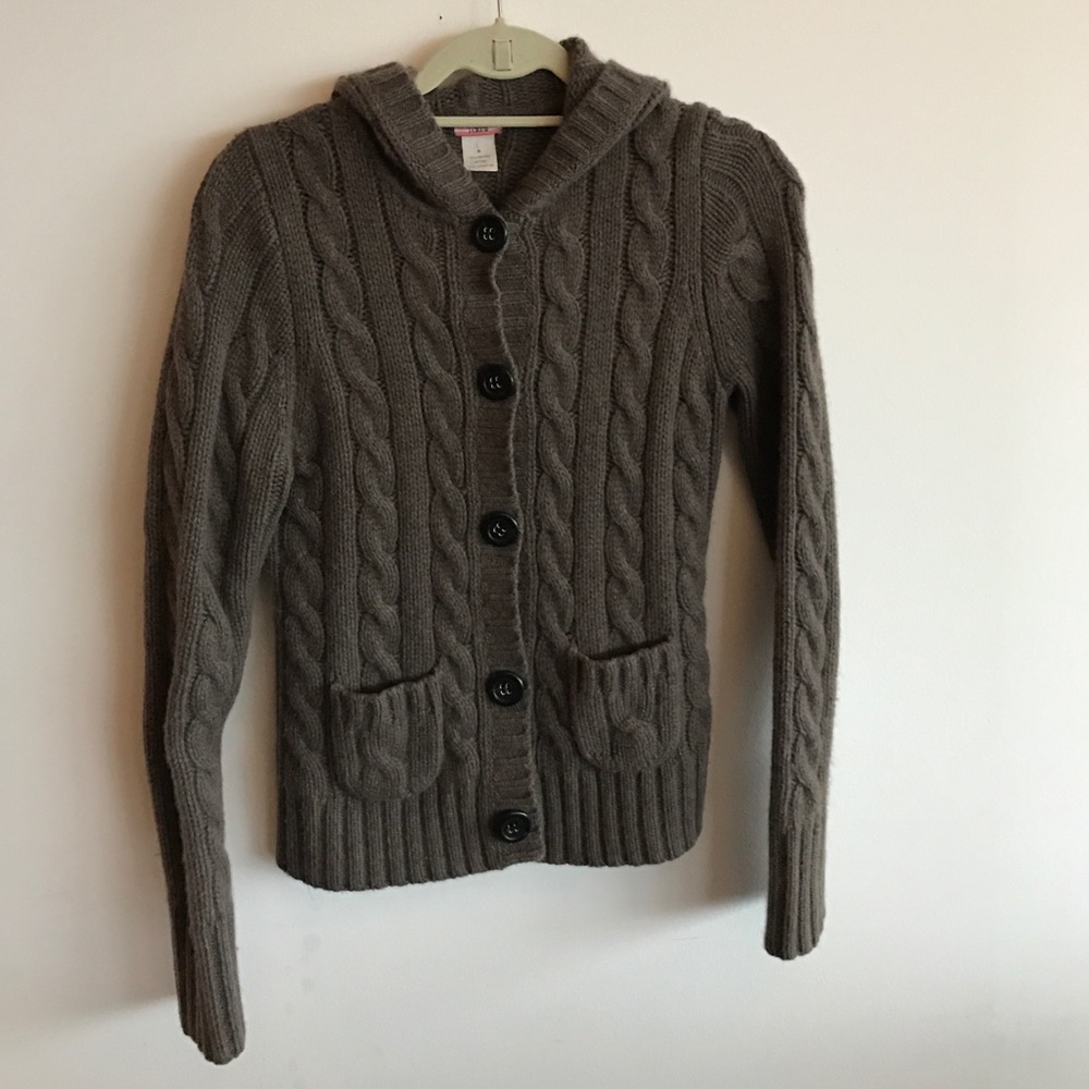 JCrew 100% Cashmere Light Brown Cableknit Cardigan