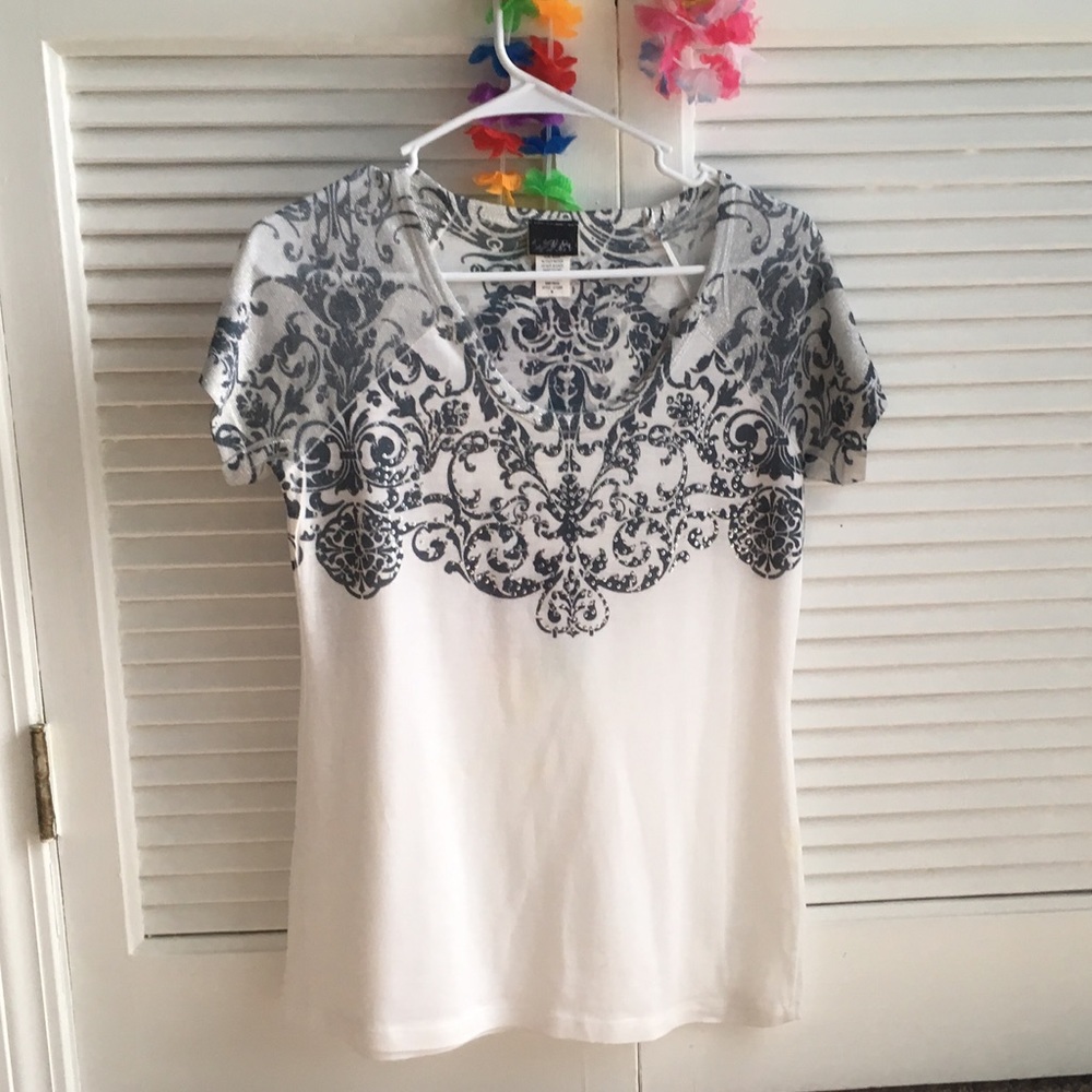 Blue Flourish Sequin Top