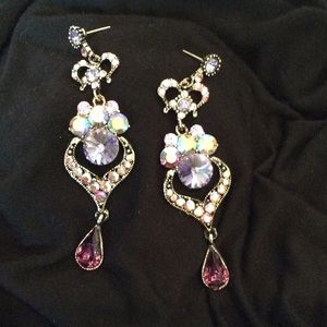 Purple and Iridescent Jeweled Costume Earrings