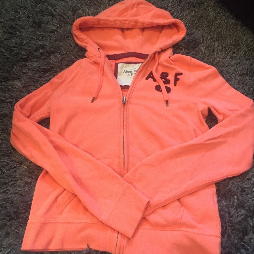 A & F Bright Peach Zip Up Hoodie