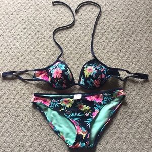 Floral and navy blue bikini
