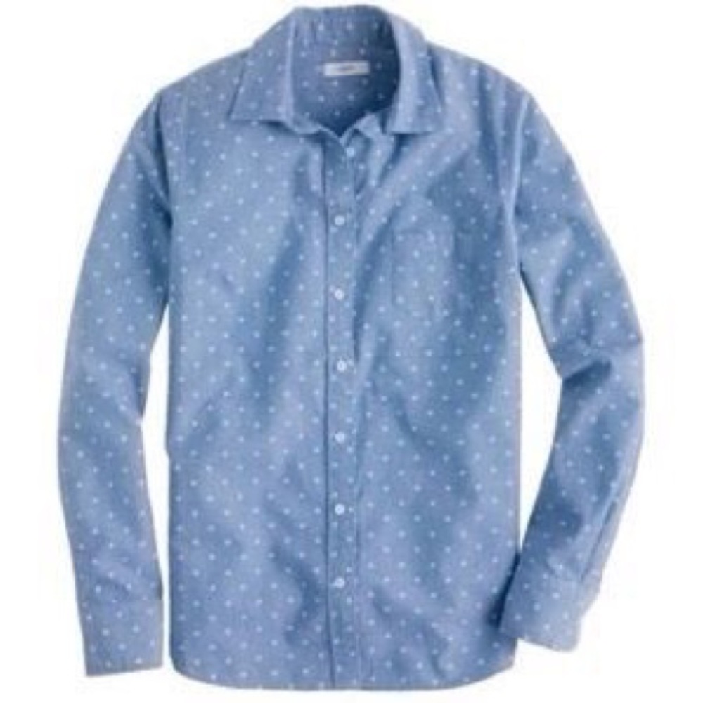 J.Crew Chambray White Polka Dot Button-down Blouse