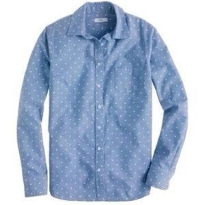 J.Crew Chambray White Polka Dot Button-down Blouse