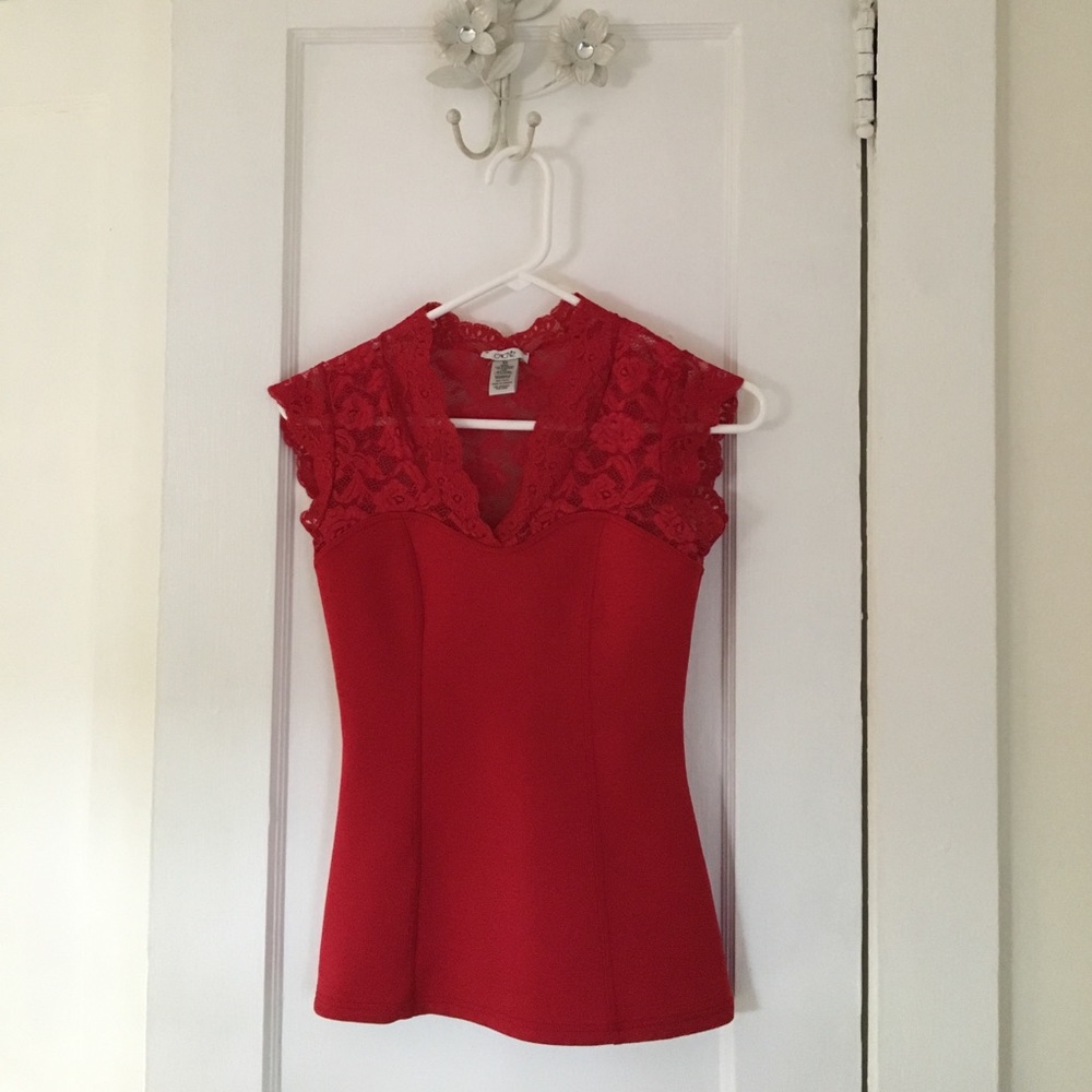 Red lace capped sleeve shirt