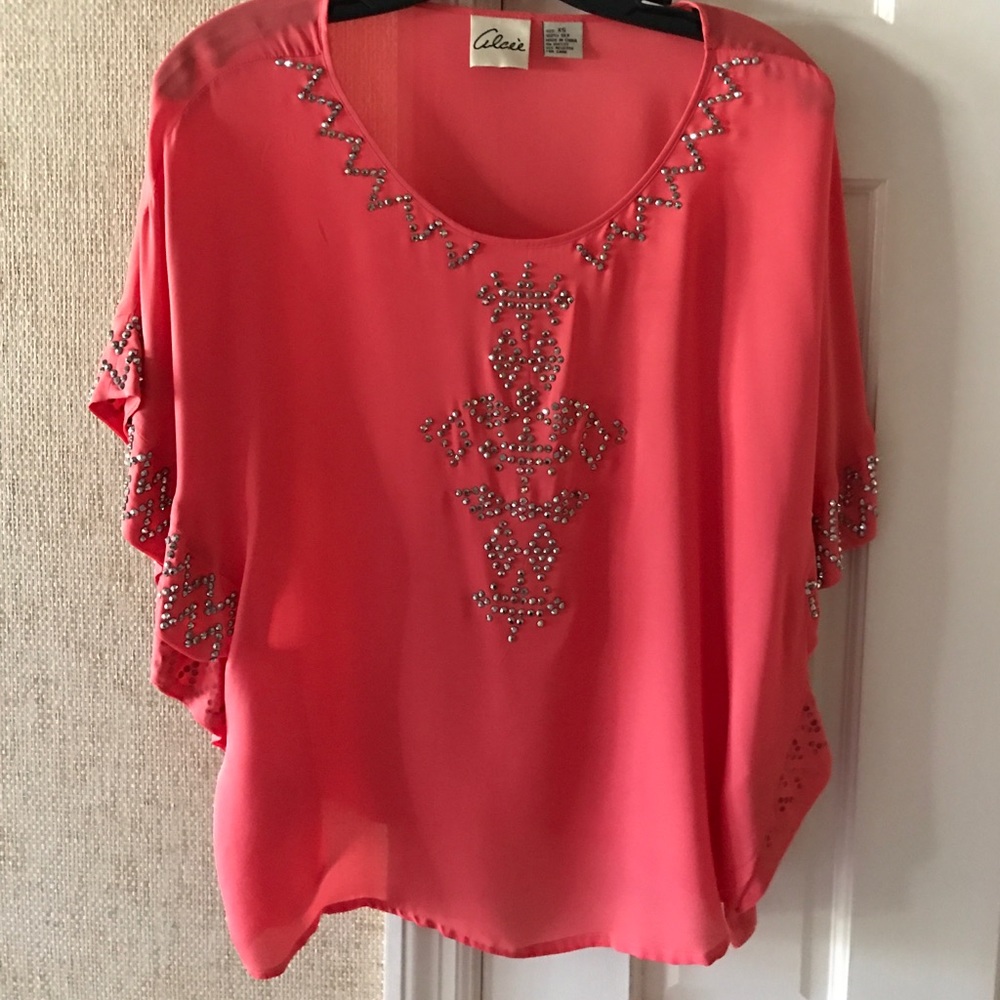 Alcee silk salmon blouse w bronze studding detail