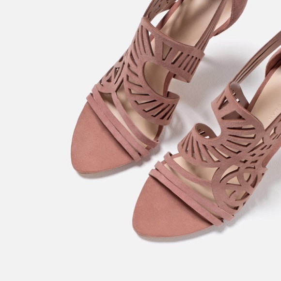 NWT ZARA OPENWORK LEATHER SANDALS HEELS SHOES - Picture 2 of 6