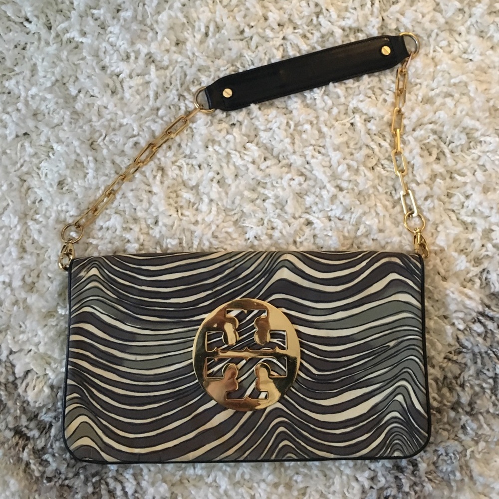 Tory Burch black grey and white clutch