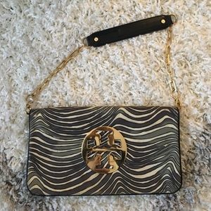 Tory Burch black grey and white clutch