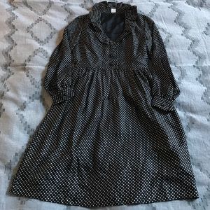 Polka dot silk ruffle neck long sleeve dress