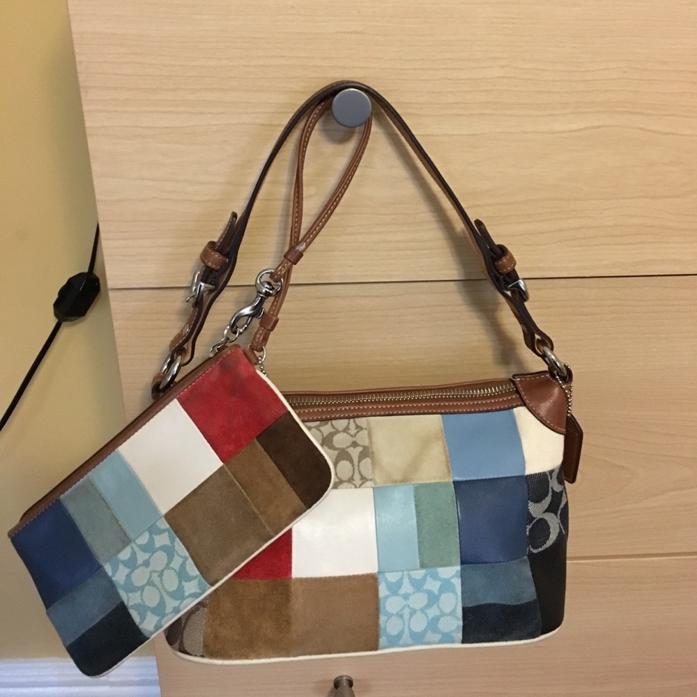 Authentic coach bag with wrislet patchwork pattern