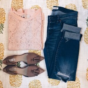Loft Light Pink Lace Top