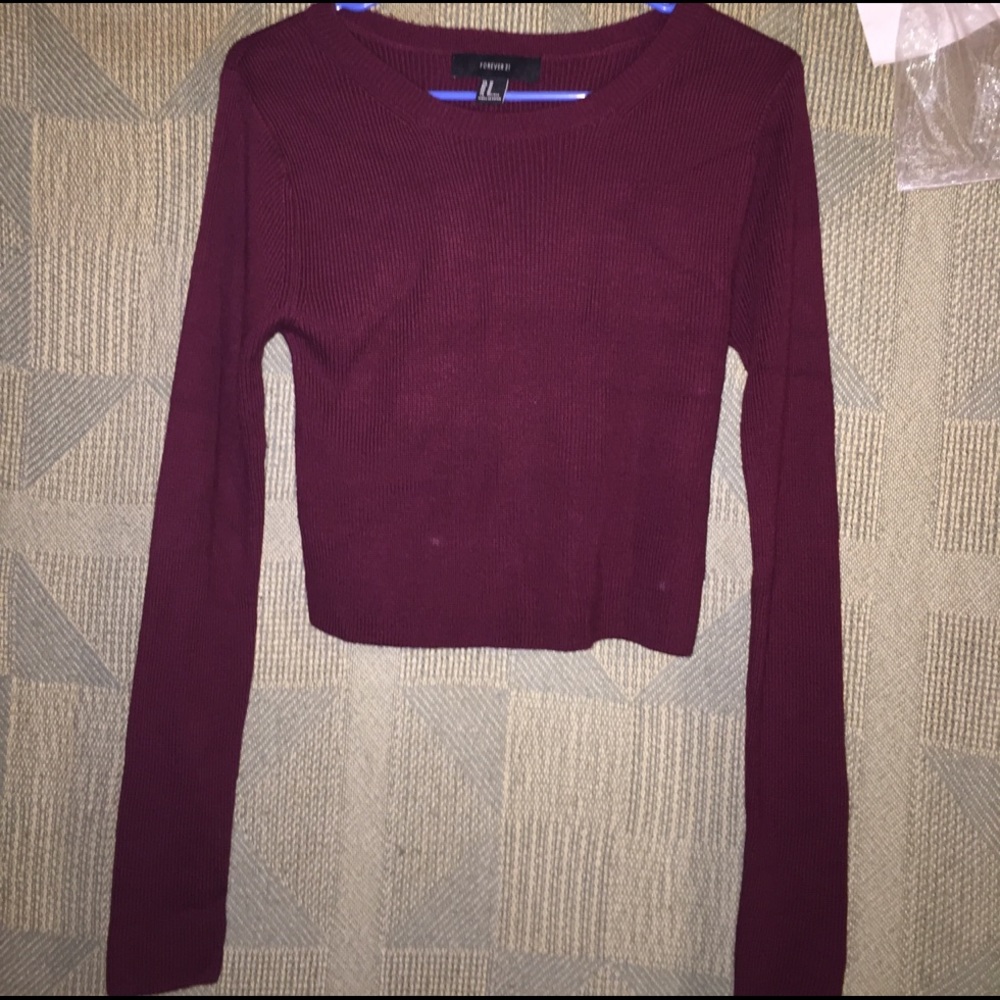 Burgundy cropped sweater by forever 21, like new