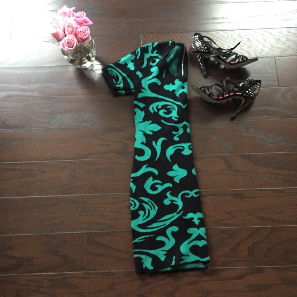 Green and black sweater dress