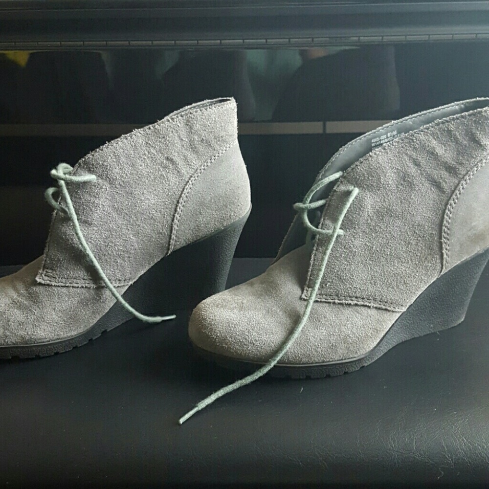 Gray suede booties