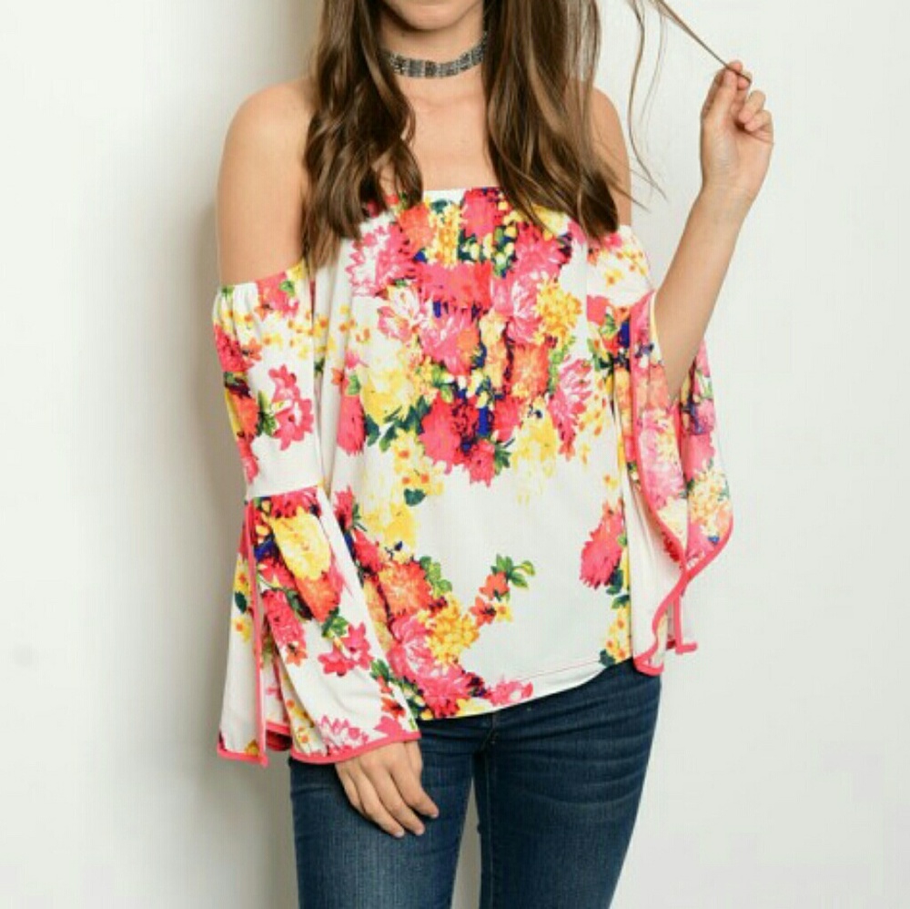 Top FLORAL PRINT OFF SHOULDER TOP - Picture 2 of 4