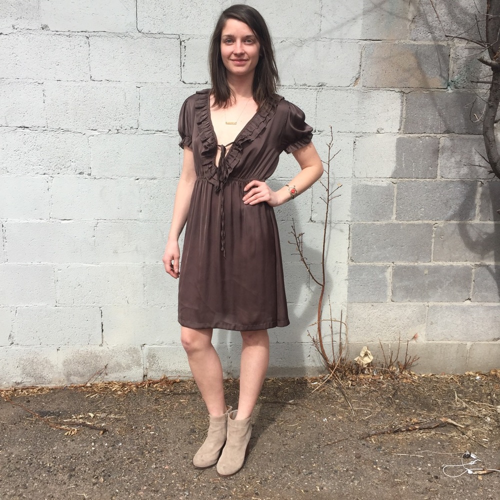 Poppy Garden Brown Ruffle Dress