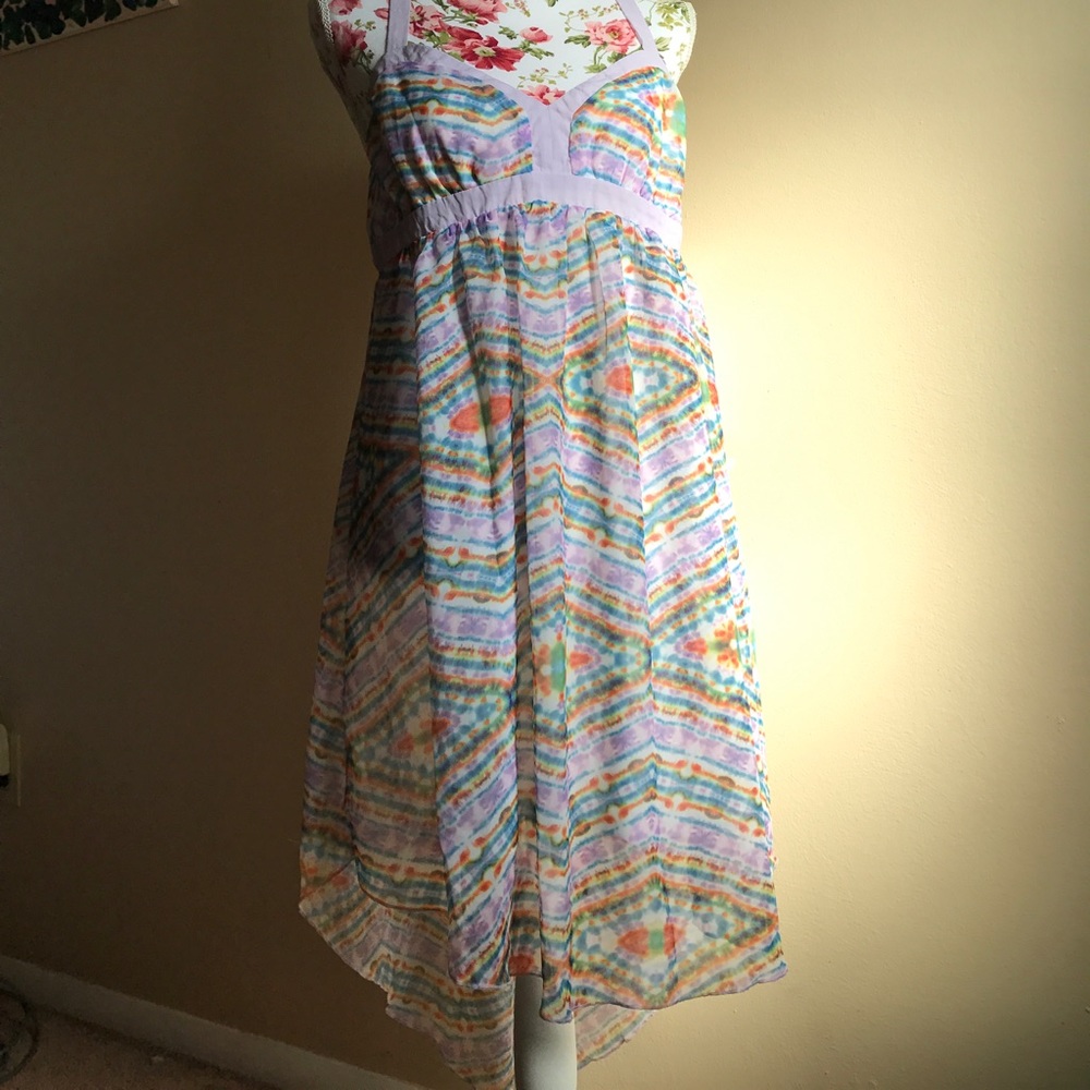 Olsenboye Geometric Mesh Pastel Tiered Dress JR11