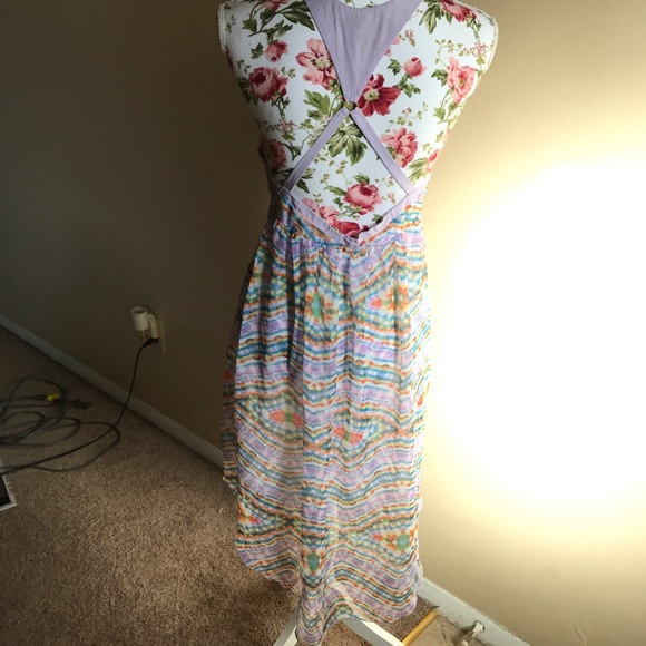 Olsenboye Geometric Mesh Pastel Tiered Dress JR11 - Picture 2 of 4