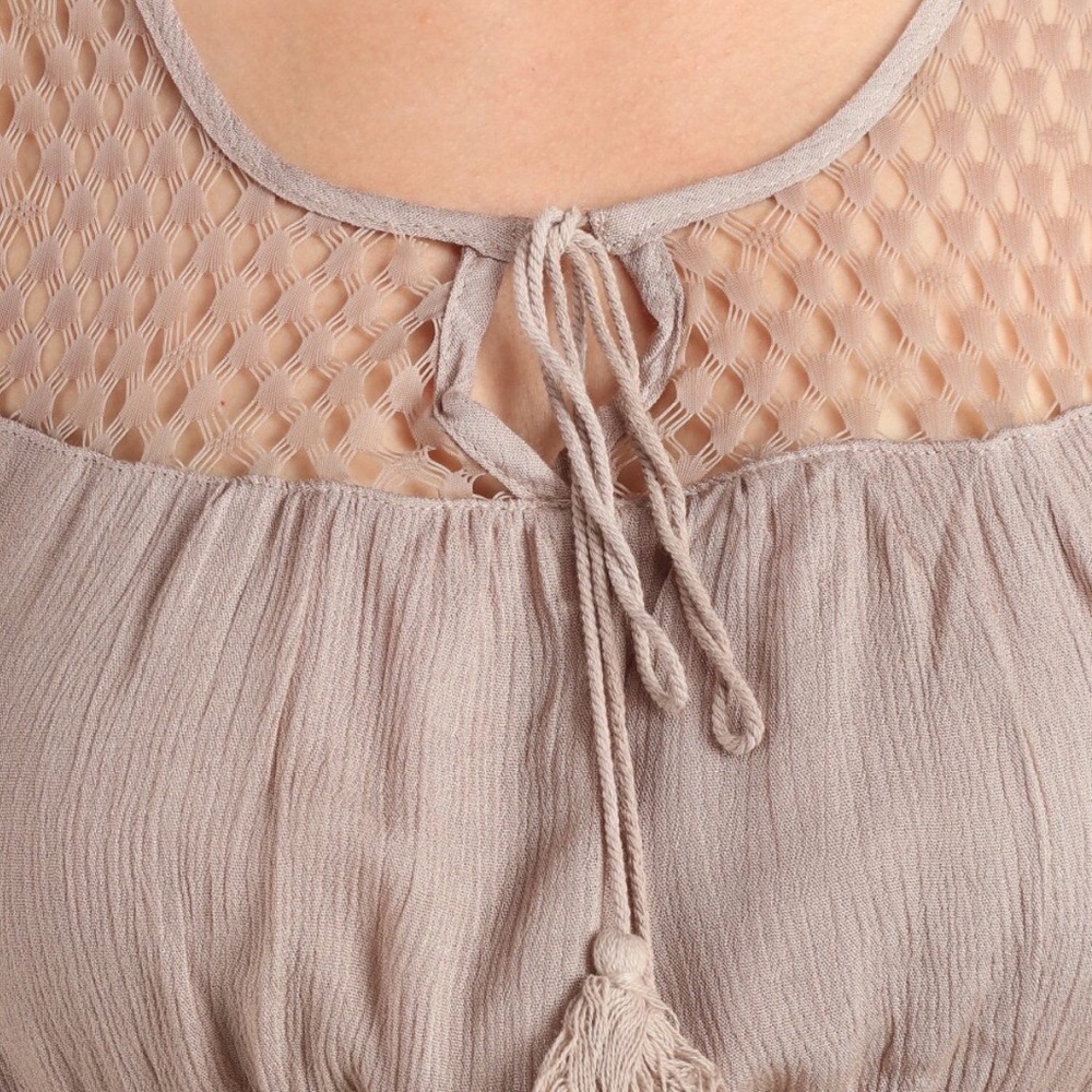 ✨ SALE Boho Chic Taupe Sleeveless Tassel Dress - Picture 2 of 4