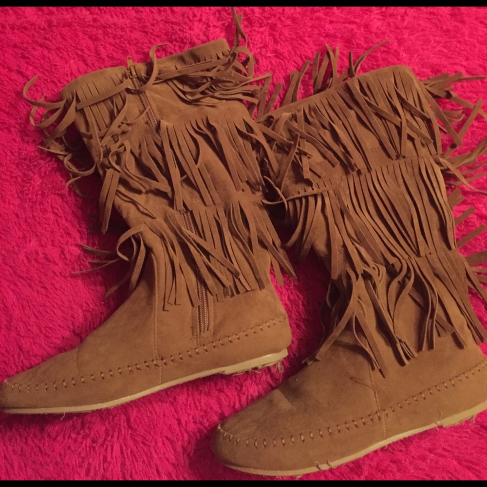 Tan fringe boots