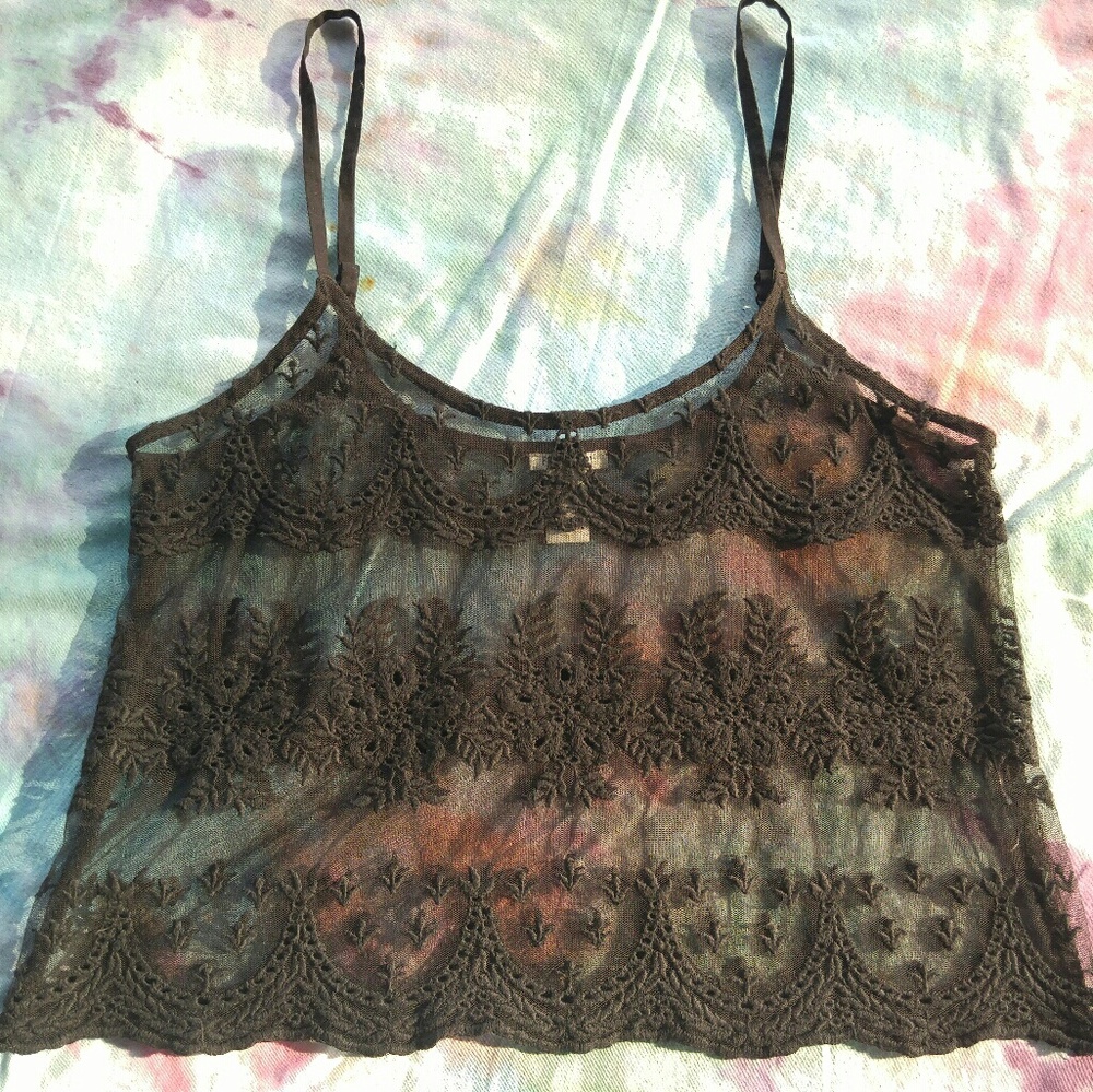 Forever 21 Black Mesh & Crochet detail crop top
