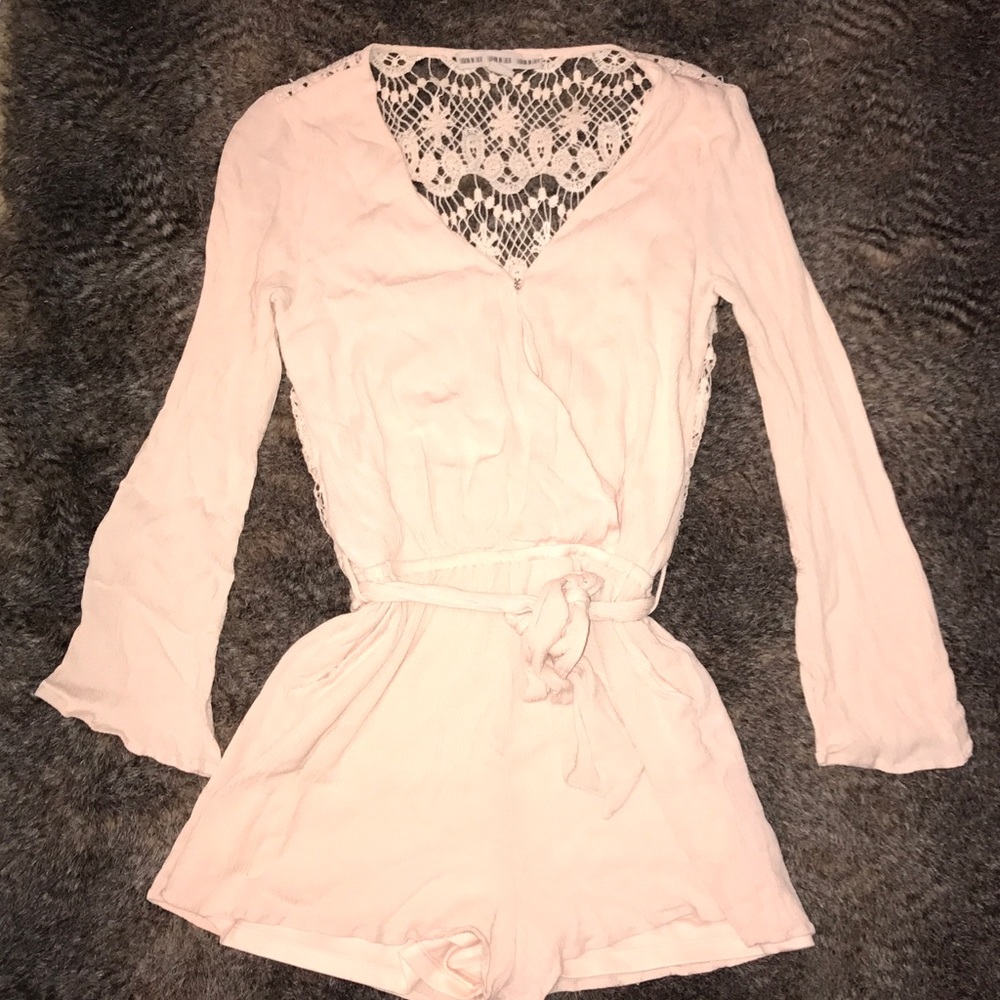 Blush Pink Lace Back Romper