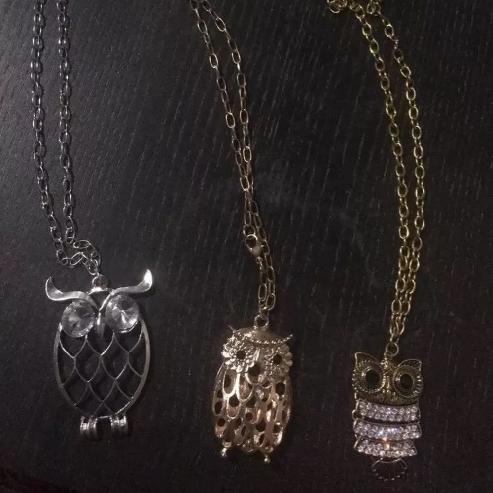 Set of Three Long Owl Necklaces
