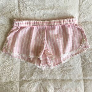 Pink white silver striped, laced, boxer pj shorts
