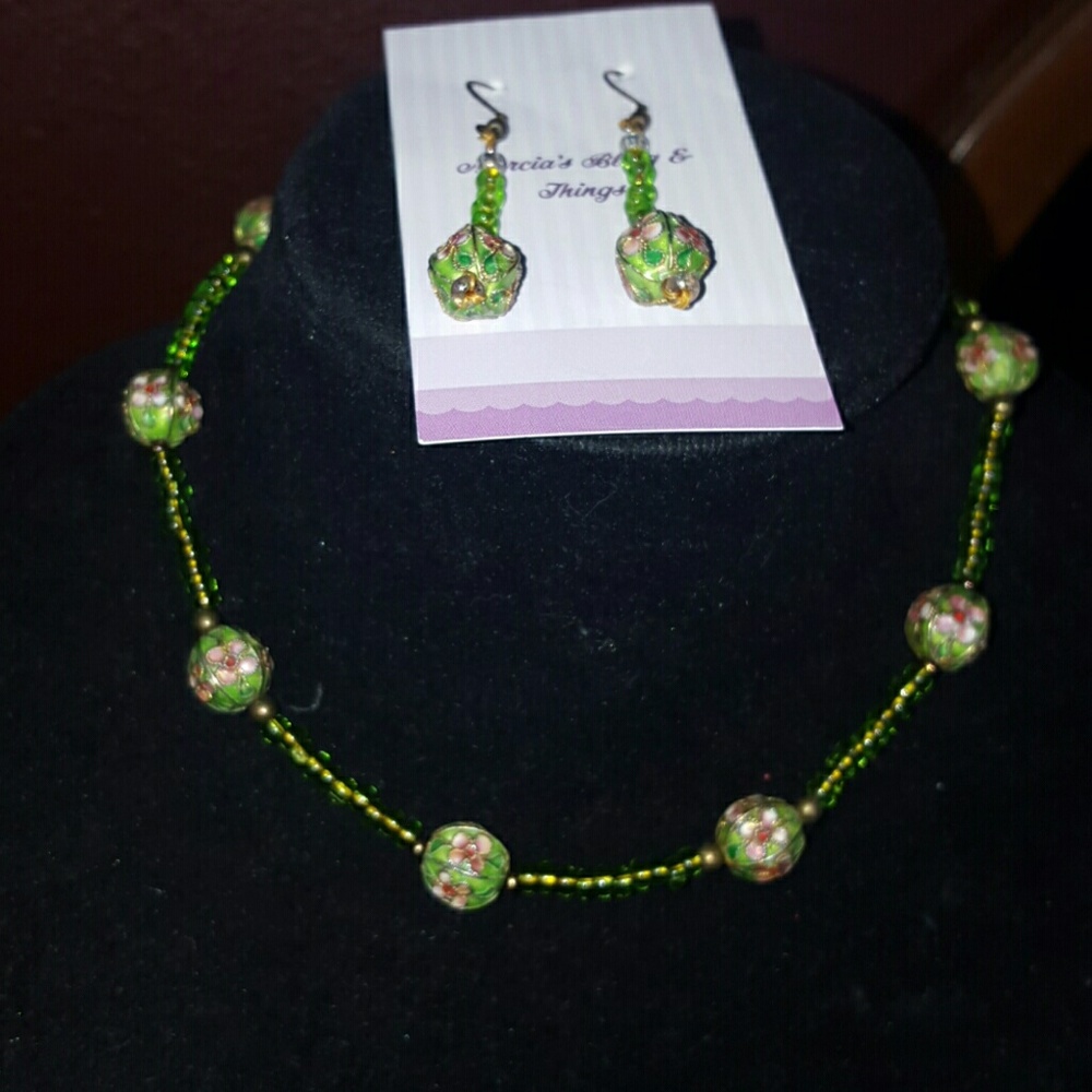 Green choker and earrings