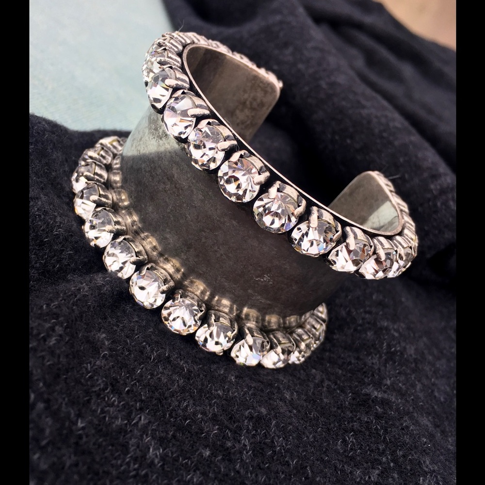 Antique silver cuff bracelet with crystals