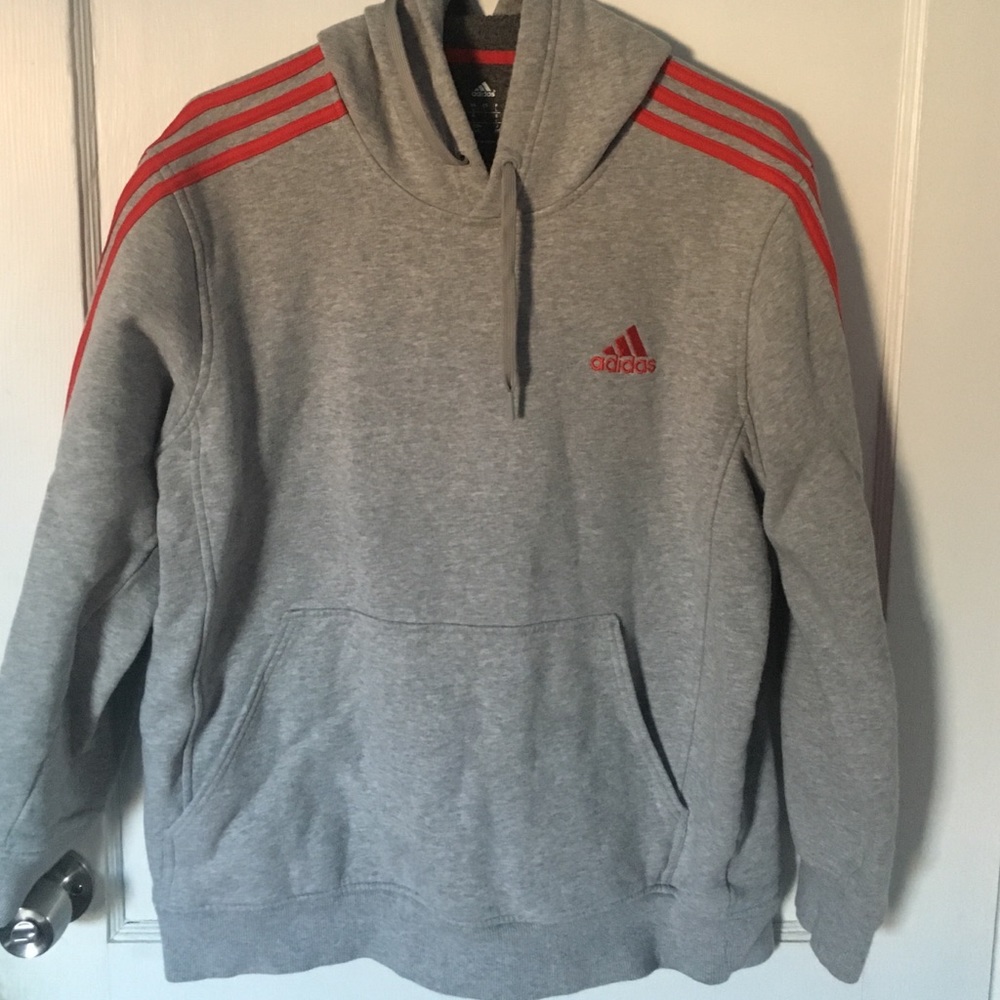 Grey and Red Adidas Hoodie
