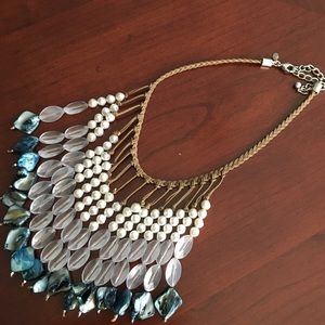 Chico's natural stone and leather bib necklace