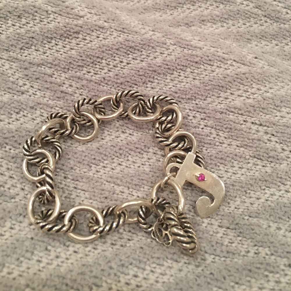 Davis Yurman silver chain bracelet with J