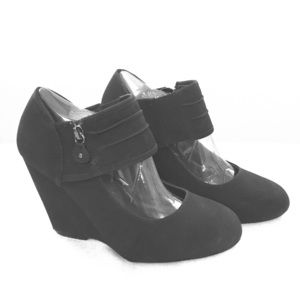 Black Mary Jane style wedges