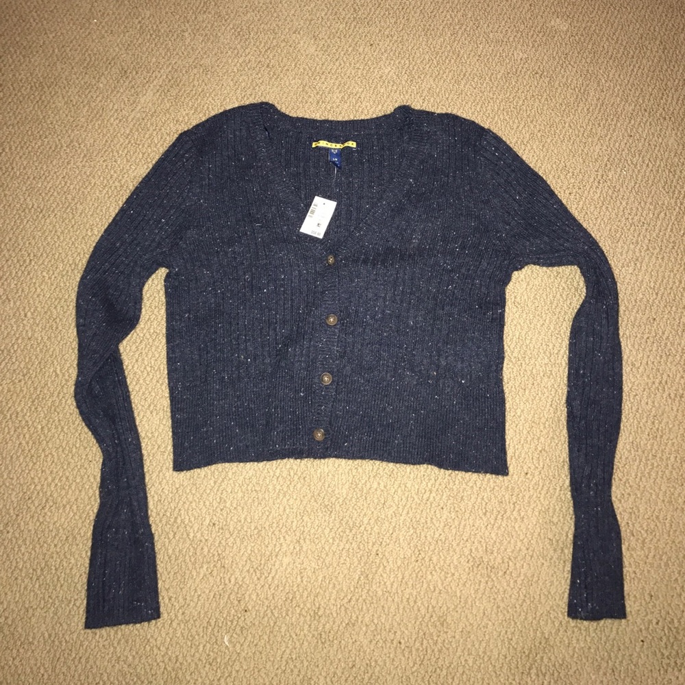 speckled blue button up sweater