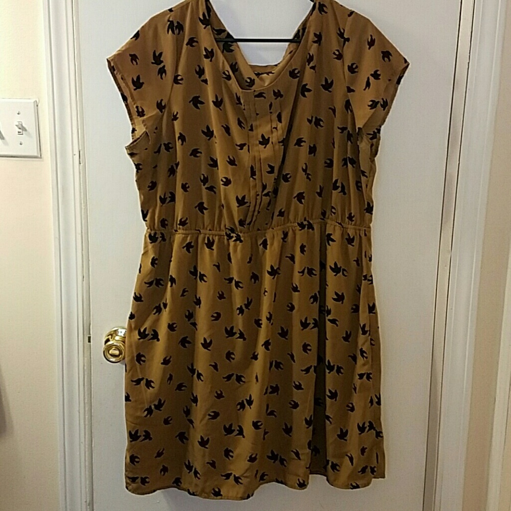 Gold and black bird print dress