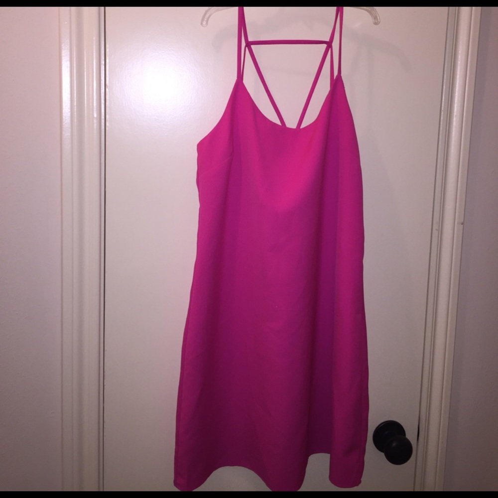 Hot pink slip style dress.