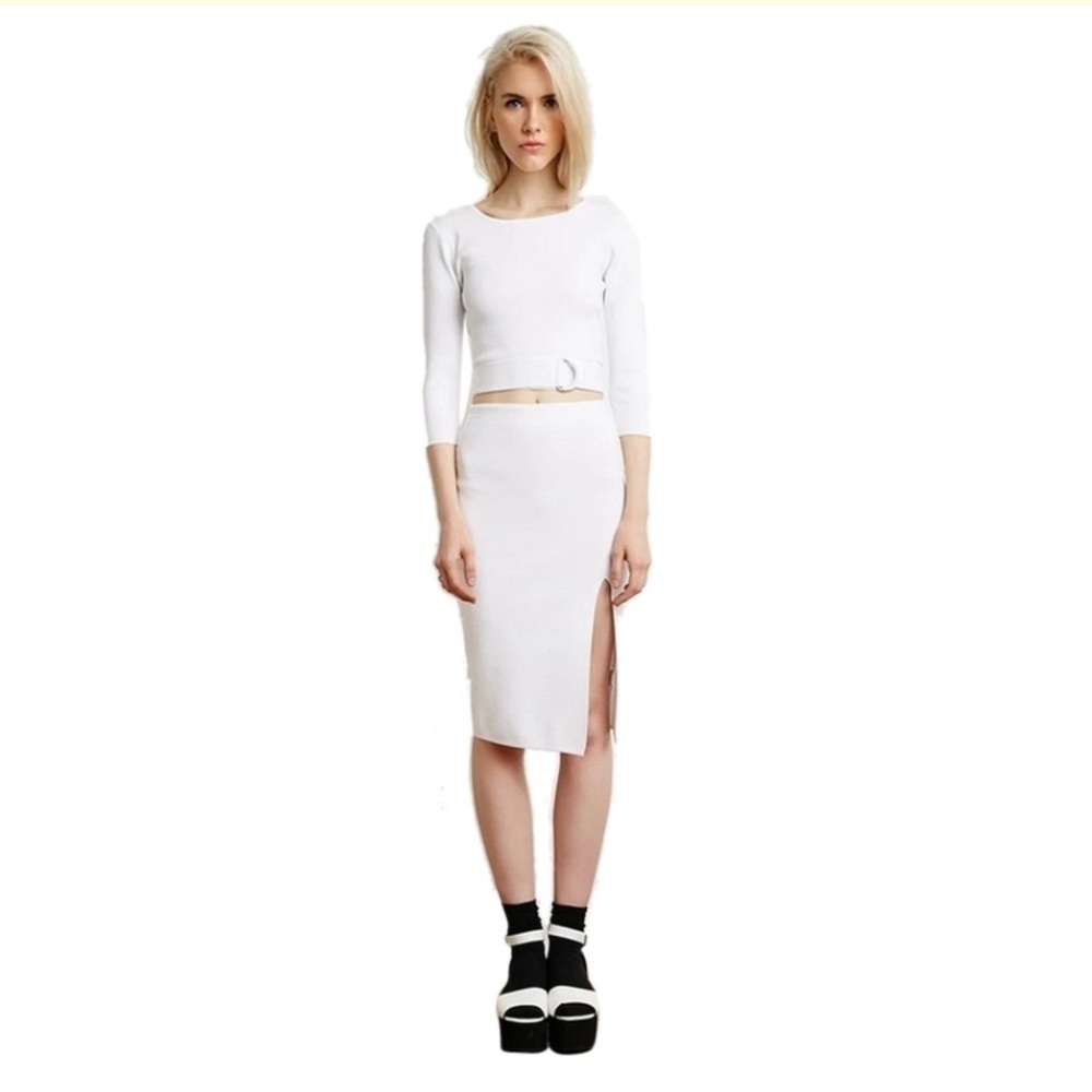 Forever 21 white crop top slit skirt set