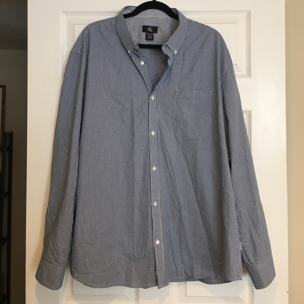 Calvin Klein Blue & White Gingham Dress Shirt