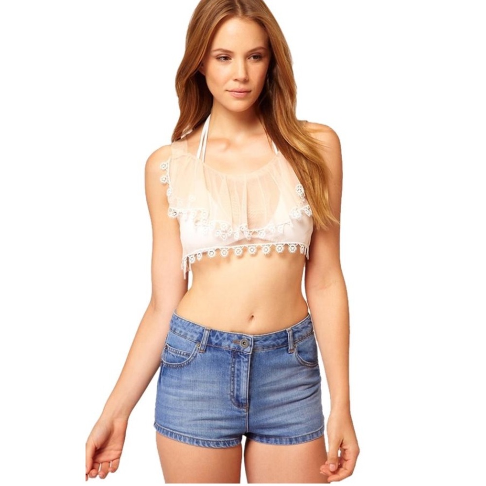 Peach nude Asos sheer mesh crop beach top