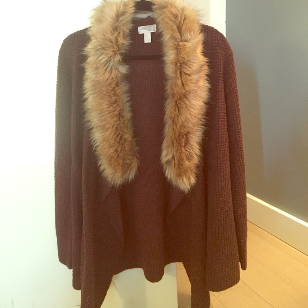 Brown Knit Sweater with Faux Fur Collar