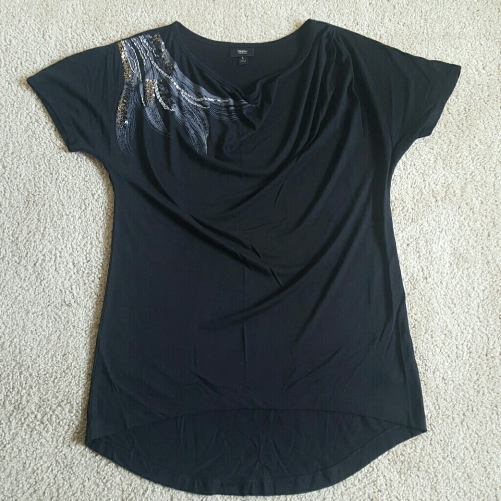 Cowl Neck High/Low Embellished Top