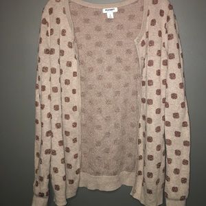 Tan cardigan with bronze glitter polka-dots