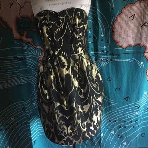 Strapless gold floral dress