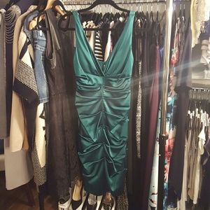 Emerald green cocktail dress with rouching