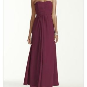 Long Strapless Chiffon Dress and Pleated Bodice