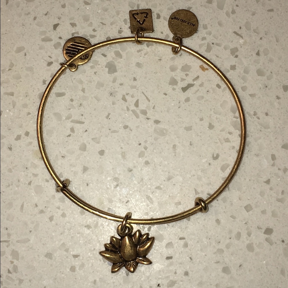 Gold Alex & Ani "Lotus Blossom" Charm Bangle